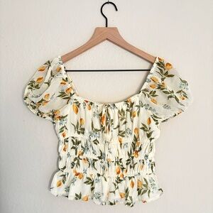 Japna Lemon Puff Sleeve Peplum Top